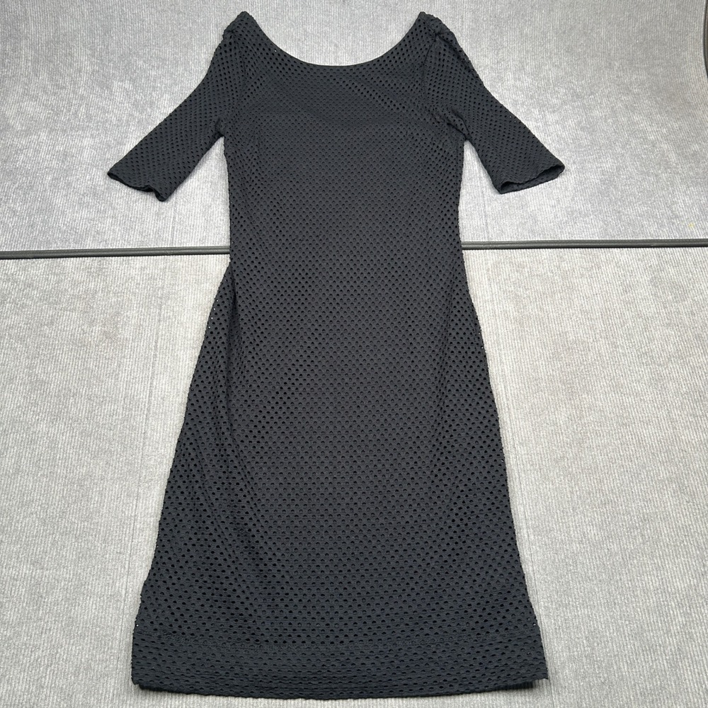 Banana Republic Black Perforated Eyelet Mesh Sheath Dress y2k Short Sleeve Vtg